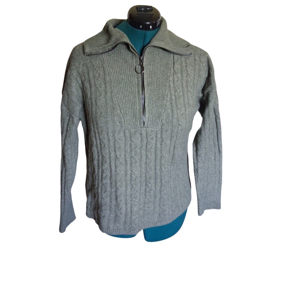 Pink Republic Sage Green Cable Knit Quarter Zip Sweater L